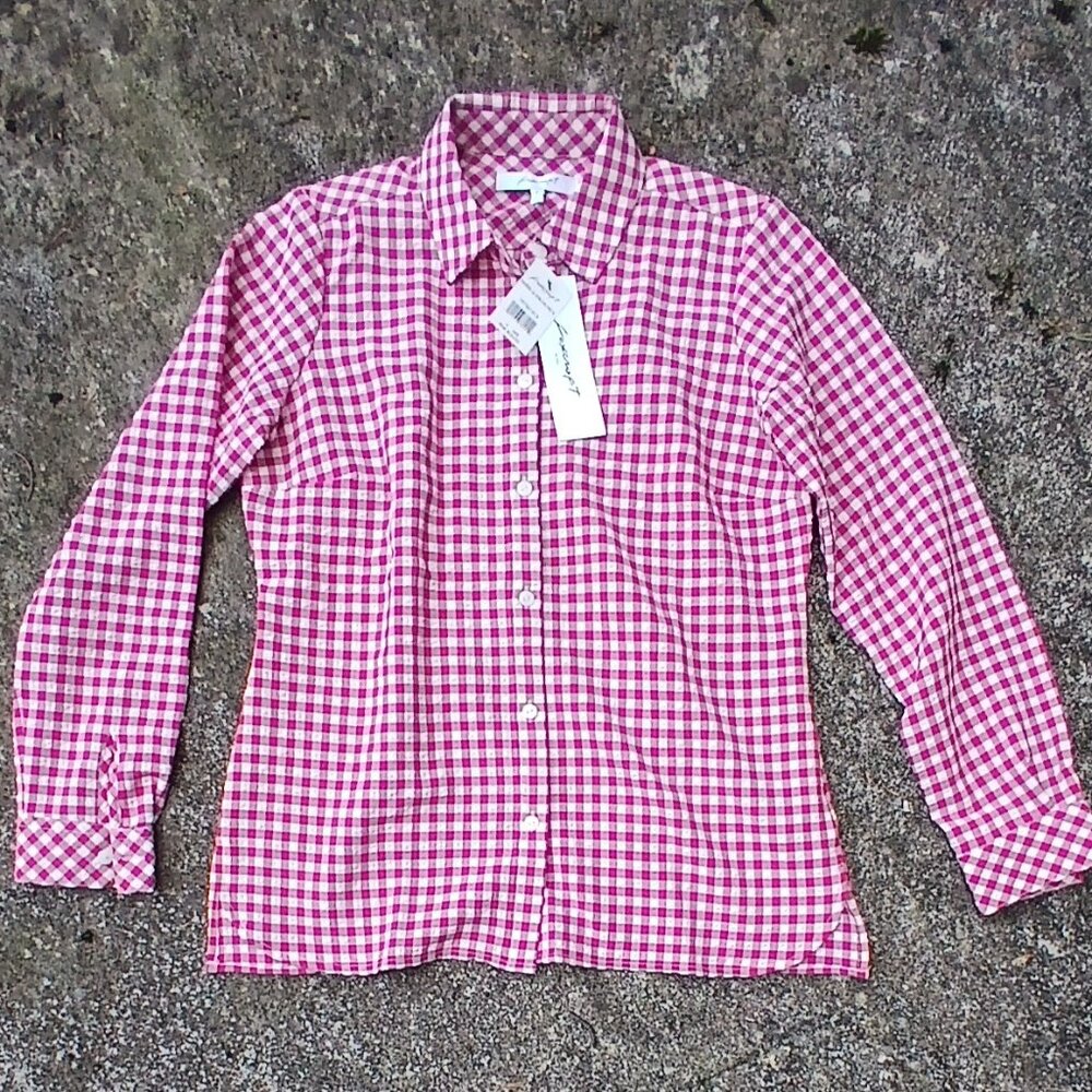NEW Foxcroft Blouse Checkers Patern Pink Rosato S-4